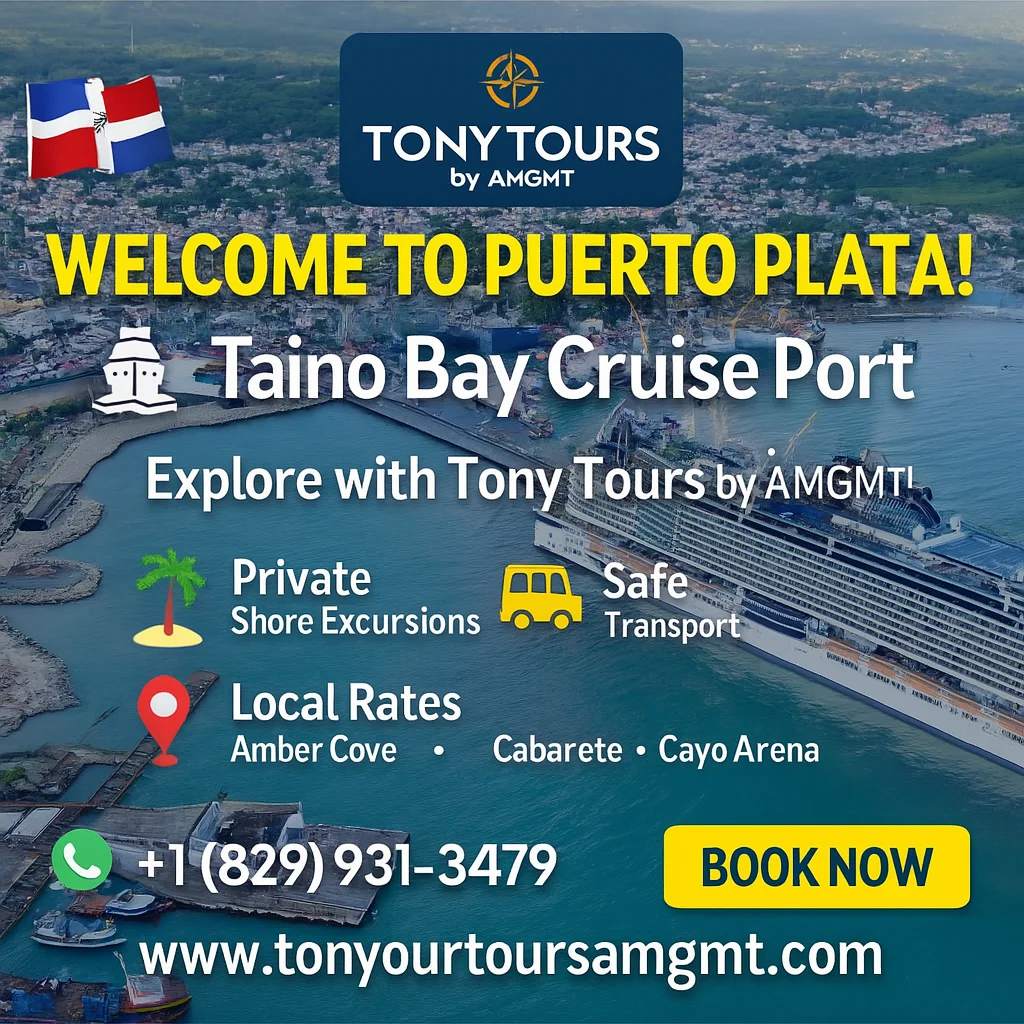 Cruise ship arriving at Taino Bay port in Puerto Plata Dominican Republic for shore excursions